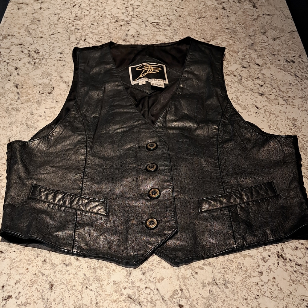 Vintage Black Leather Button-Up Vest